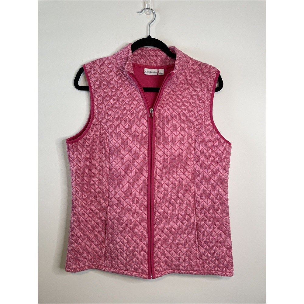 Kim Rogers Large Pink Quilted Zip Front Vest Sleeveless Layering Top